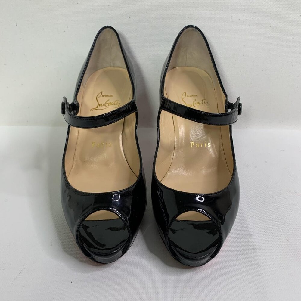 Christian Louboutin Black Patent Mary Jane Peep-Toe Heels – Size 36.5 - Picture 2 of 8